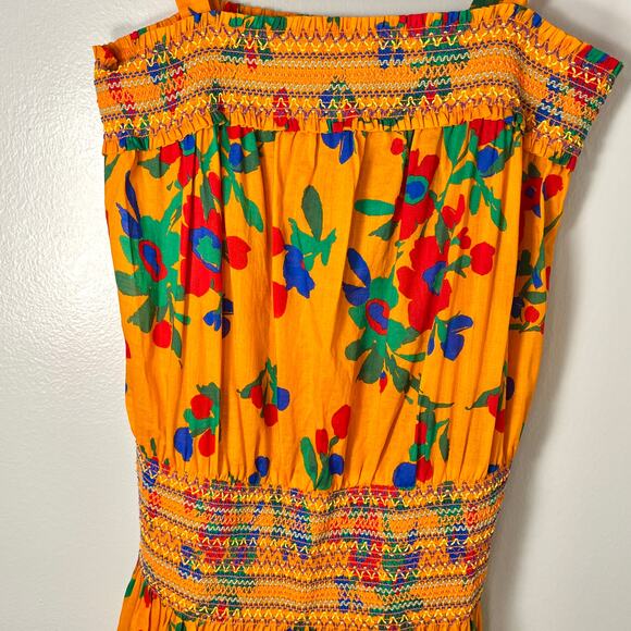 TORY BURCH NEW $448 Smocked Orange Green & Red Ruffle Floral Print Dress - Large - Picture 8 of 16